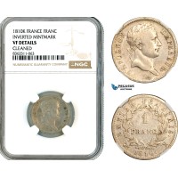 AK768, France, Napoleon I, 1 Franc 1810 K, Bordeaux Mint, Inverted Mintmark, Silver, NGC VF Det