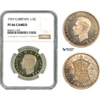 AK781, Great Britain, George VI, 1/2 Crown 1937, London Mint, Silver, NGC PF66 Cameo