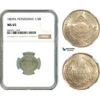 AK783, Honduras, 1/4 Real 1869 A, Paris Mint, NGC MS65