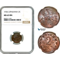 AK789, Lithuania, 2 Centai 1936, NGC MS63BN