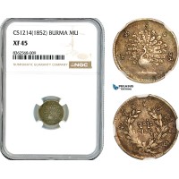 AK803, Burma, Myanmar, Mindon Min, 1 Mu CS1214 (1852) Silver, NGC XF45
