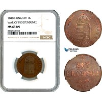 AK808, Hungary, 1 Krajczar 1848, War of Independence, NGC MS63BN