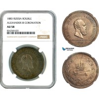 AK813, Russia, Alexander III, Coronation Rouble 1883, St. Petersburg Mint, Silver, NGC AU58