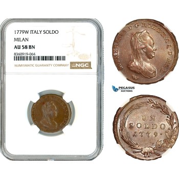 AK833, Austria (for Milan), Maria Theresia, 1 Soldo 1779 W, Vienna Mint, NGC AU58BN