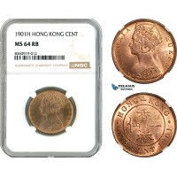 AK841, Hong Kong, Victoria, 1 Cent 1901 H, Heaton Mint, NGC MS64RB