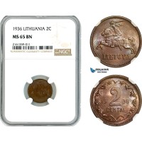 AK848, Lithuania, 2 Centai 1936, NGC MS65BN