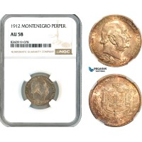 AK850, Montenegro, Nicholas I, 1 Perper 1912, Vienna Mint, Silver, NGC AU58