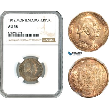AK850, Montenegro, Nicholas I, 1 Perper 1912, Vienna Mint, Silver, NGC AU58