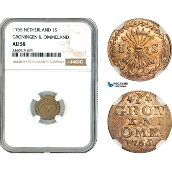 AK851, Netherlands, Groningen & Ommelanden, 1 Stuiver 1765, Harderwijk Mint, Silver, NGC AU58