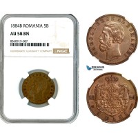 AK856, Romania, Carol I, 5 Bani 1884 B, Bucharest Mint, NGC AU58BN