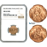 AK864, Thailand, Rama V, 1/2 Att RS109 (1890) Birmingham Mint, NGC MS63RD
