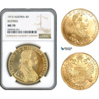 AK870, Austria, Franz Joseph, Restrike 4 Ducats 1915, Vienna Mint, Gold, NGC MS70, Top Pop!