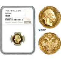 AK876, Austria, Franz Joseph, Restrike 1 Ducat 1915, Vienna Mint, Gold, NGC MS68