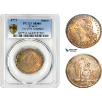 AK881, France & United States, Louis XVI, 1777 Silver Medal, Lec-205e, "France aids America", PCGS MS64