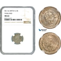 AK891, Thailand, Rama V, 2 1/2 Satang RS116 (1897) H, Heaton Mint, NGC MS64