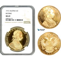 A10-35, Austria, Franz Joseph, Restrike 4 Ducats 1915, Vienna Mint, Gold, NGC MS69