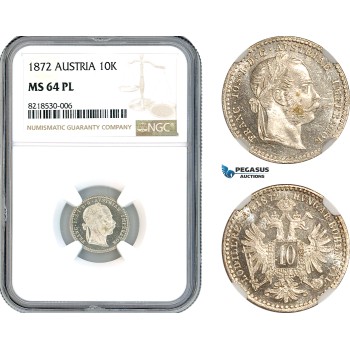 AK893, Austria, Franz Joseph, 10 Kreuzer 1872, Silver, NGC MS64PL
