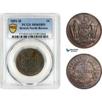 AK894, British North Borneo, 1 Cent 1891 H, Heaton Mint, PCGS MS65BN