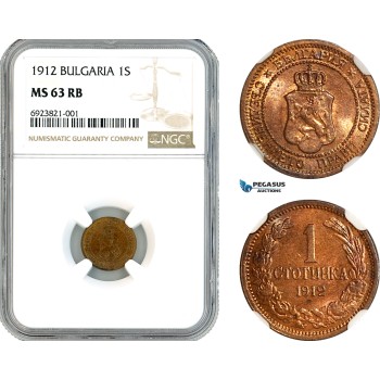 AK895, Bulgaria, Ferdinand I, 1 Stotinka 1912, Kremnica Mint, NGC MS63RB