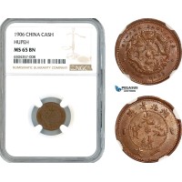 AK899, China, Hupeh, 1 Cash 1906, NGC MS65BN
