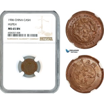 AK899, China, Hupeh, 1 Cash 1906, NGC MS65BN
