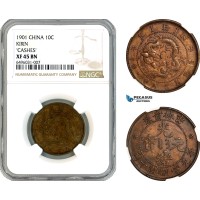 AK901, China, Kirin, 10 Cash 1901, Chases Variant, NGC XF45BN