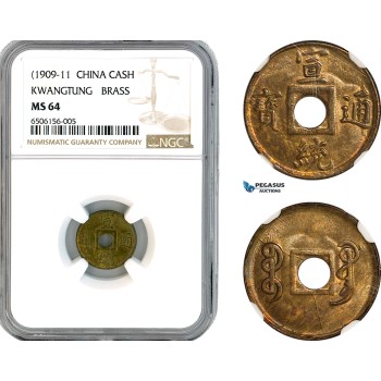 AK902, China, Kwangtung, 1 Cash ND (1909-11) Brass, NGC MS64