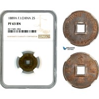 AK910, French Indo-China, 2 Sapeque 1889 A, Paris Mint, NGC PF64BN, Rare!