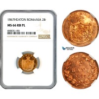 AK920, Romania, Carol I, 2 Bani 1867, Heaton Mint, NGC MS66RB PL