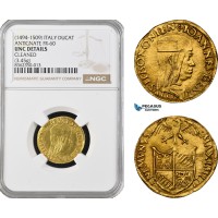 AK940, Italy, Bologna. Giovanni II Bentivoglio, Ducato ND (1494-1509) Gold (3.45g) Antignate, Fr-60, MIR-40, NGC UNC Det. Extremely Rare!
