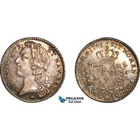 AK946, France, Louis XV, 1/5 Ecu 1741 BB, Strasbourg Mint, Silver, AU-UNC, Cleaned in past!