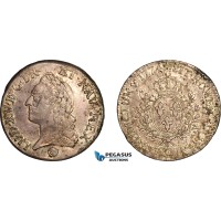 AK950, France, Louis XV, 1 Ecu 1774 Q, Perpignan Mint, Silver, Scratches, XF