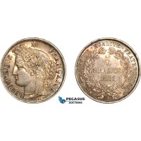 AK951, France, Second Republic, 5 Francs 1851 ­A, Paris Mint, Silver, Light cleaning, AU