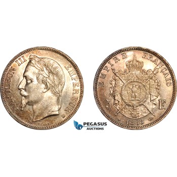 AK952, France, Napoleon III, 5 Francs 1868 BB, Strasbourg Mint, Silver, Light cleaning, AU