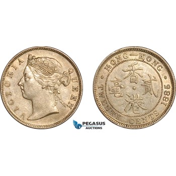 AK956, Hong Kong, Victoria, 20 Cents 1885, London Mint, Silver, Light cleaning, AU