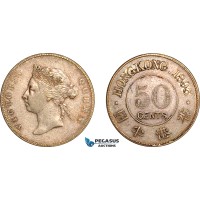 AK957, Hong Kong, Victoria, 50 cents 1893, London Mint, Silver, Light cleaning, XF