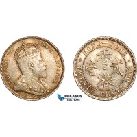 AK958, Hong Kong, Edward VII, 20 Cents 1902, London Mint, Silver, Light cleaning, AU-UNC