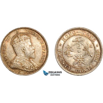 AK958, Hong Kong, Edward VII, 20 Cents 1902, London Mint, Silver, Light cleaning, AU-UNC