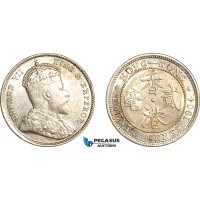 AK959, Hong Kong, Edward VII, 20 Cents 1904, London Mint, Silver, Cleaned, XF-AU