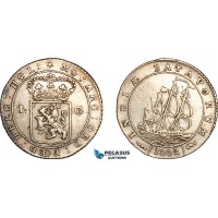 AK962, Netherlands East Indies, Batavian Republic 1 Gulden 1802, Silver, Light cleaning, XF-AU