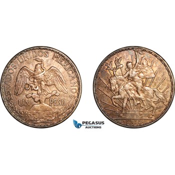 AK964, Mexico, 1 Peso 1911 "Caballito" Mexico City Mint, Silver, Light cleaning, AU