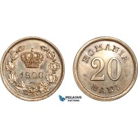 AK965, Romania, Carol I, 20 Bani 1900, Brussels Mint, Cleaned, Proof strike!