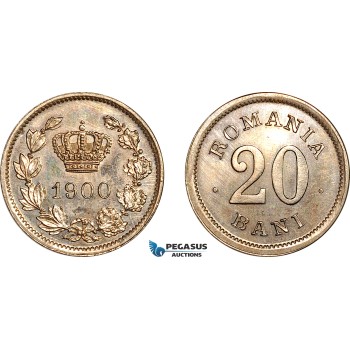 AK965, Romania, Carol I, 20 Bani 1900, Brussels Mint, Cleaned, Proof strike!