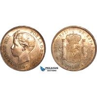 AK978, Spain, Alfonso XIII, 5 Pesetas 1897 SGV, Madrid Mint, Silver, Lightly cleaned, AU-UNC