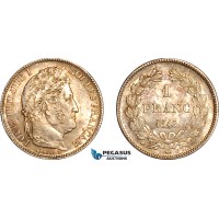 AK981, France, Louis Philippe I, 1 Franc 1845 B, Rouen Mint, Silver, Lightly cleaned, UNC