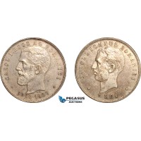AK983, Romania, Carol I, 5 Lei 1906 (40th Anniversary) Brussels Mint, Silver, Cleaned, AU