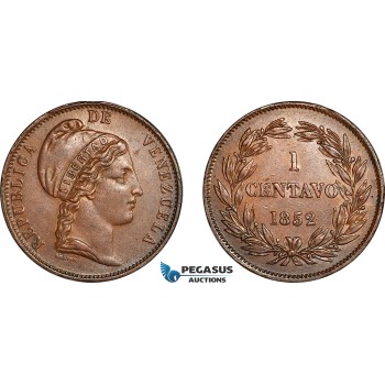 AK986, Venezuela, 1 Centavo 1852, Heaton Mint, Lightly cleaned, AU