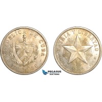 AK989, Cuba, "Star Type" Peso 1934, Philadelphia Mint, Silver, Cleaned, AU