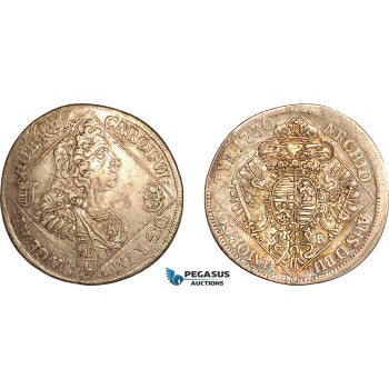 AK993, Hungary, Karl VI, 1/4 Thaler 1730 NB, Nagybanya Mint, Silver, XF