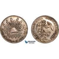 AK996, Mexico, 8 Reales 1894 Cn AM, Culiacan Mint, Silver, Cleaned, AU